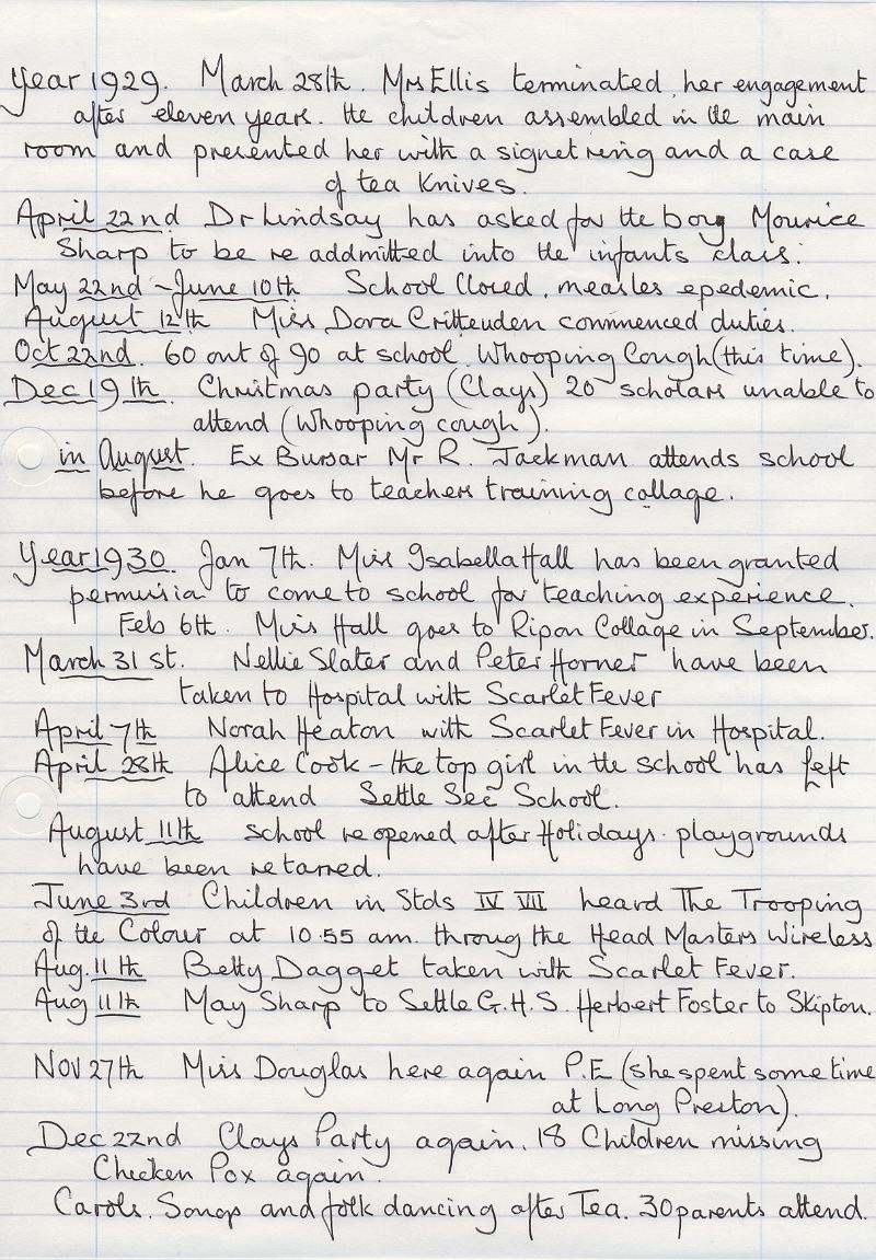 Log Book 1929-30.JPG - Extracts from Long Preston Endowed School Log Book 1929-30